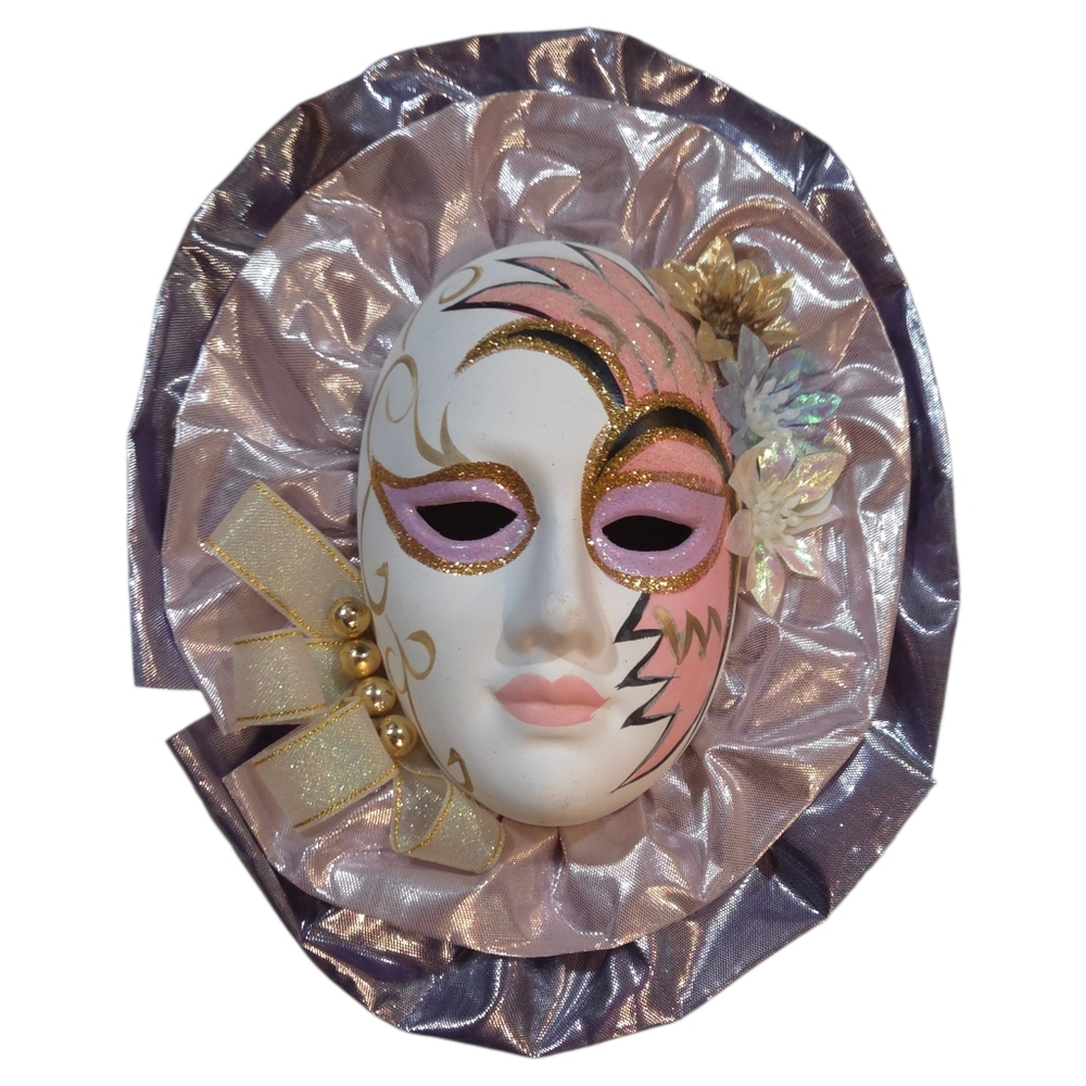 Vintage 80's Hand-painted Porcelain Carnival Masquerade Mask Wall Decor